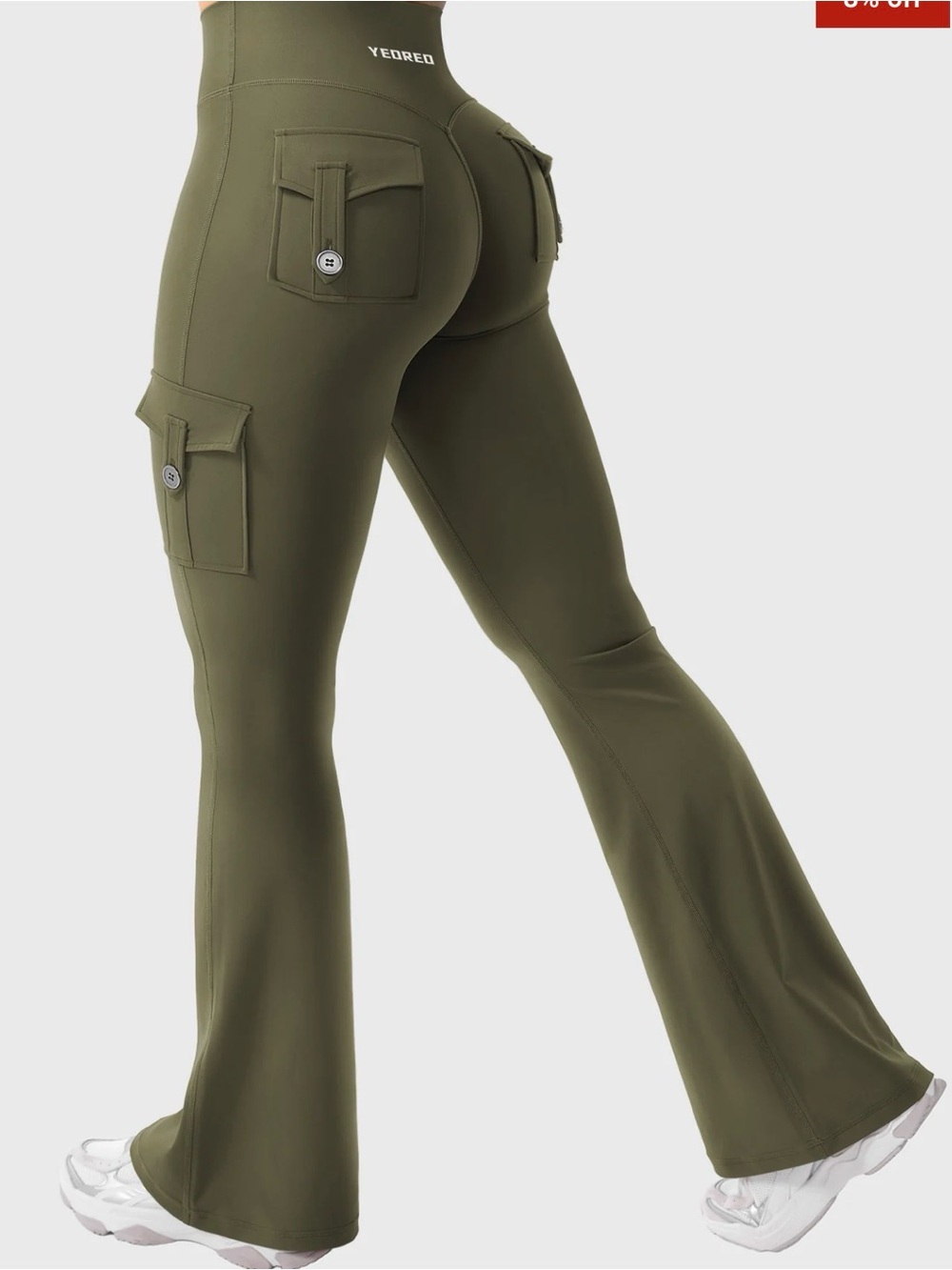 Yeoreo Hedda 32" CoreFlex Flared Leggings Army Green Medium New - Picture 1 of 5